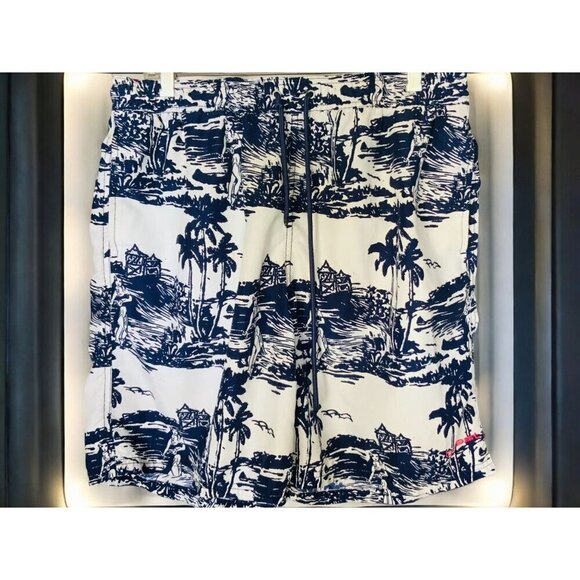 Coast Swim Trunks Blue White Tropical Print Elastic Waistband Mesh Lining Men XL - Picture 8 of 8